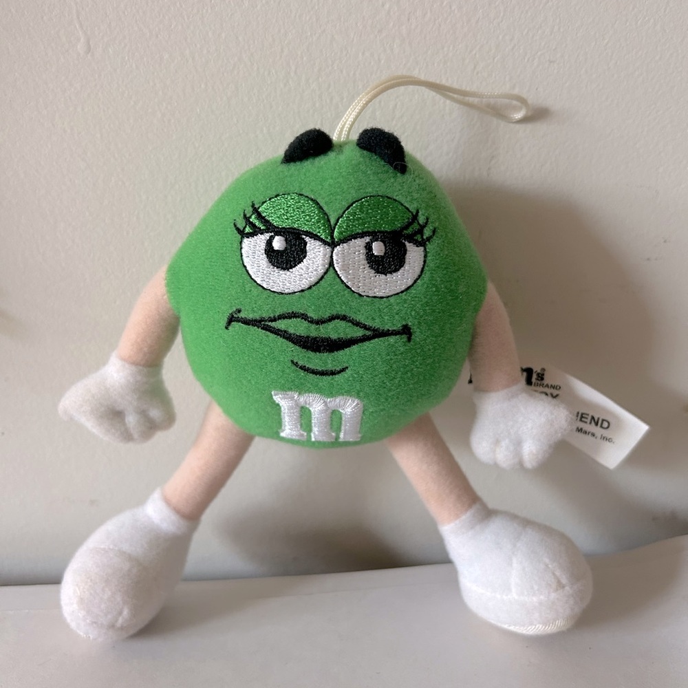 Vintage 1999 Green M&M Christmas Plush Ornament 5”